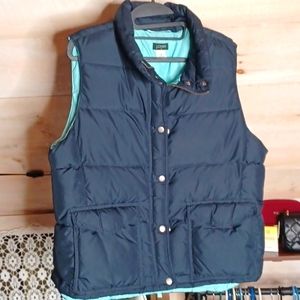 J.Crew Down Vest- Womens XL- Navy and Tiffany Blue- 5 Pockets- Snaps & Zip